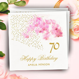 Rosa Orchid Watercolor Gold Glitzer 70. Geburtstag Serviette