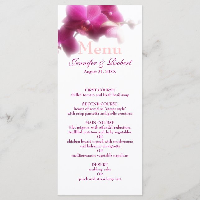 Rosa Orchid Wedding Menu Menükarte (Vorderseite)