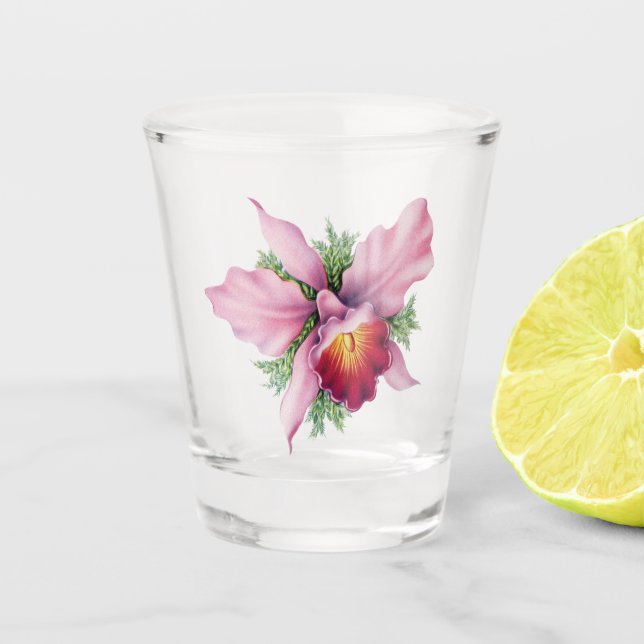 Rosa Orchidee Schnapsglas (Vorderseite)