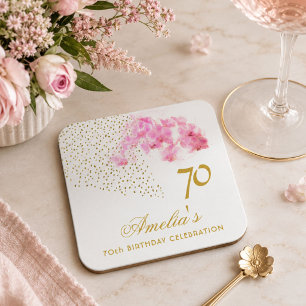 Rosa Orchidee Wasserfarbe Gold Glitter 70. Geburts Rechteckiger Pappuntersetzer