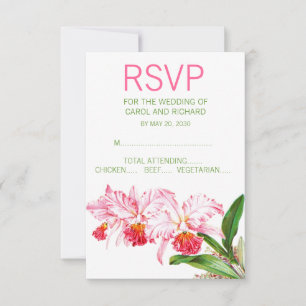 Rosa Orchideen Aquarell Hochzeit RSVP Karte