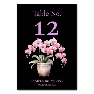 Rosa Orchideen Aquarell schwarze Hochzeit Tischnum Tischnummer