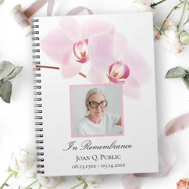 Rosa Orchideen auf dem White Funeral Memorial Gäst Notizblock (Von Creator hochgeladen)