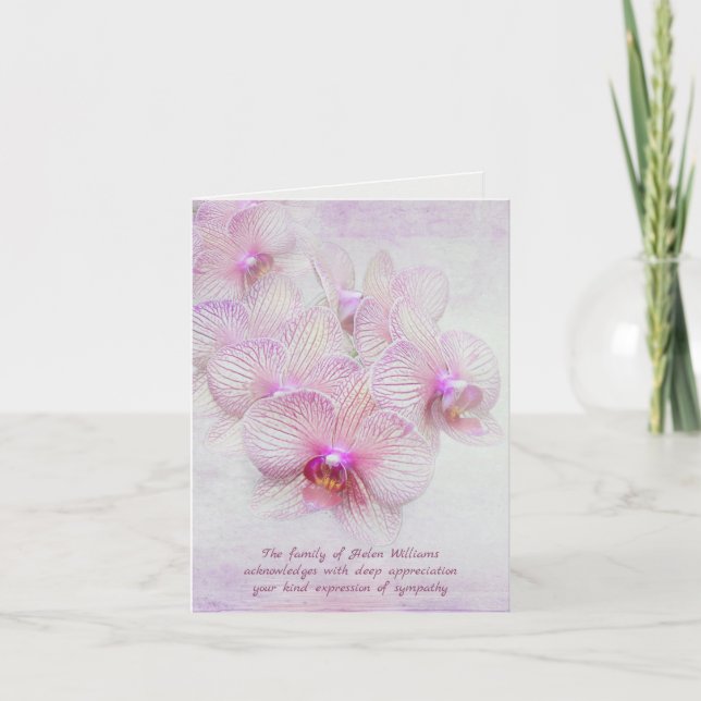 Rosa Orchideen Beileid Vielen Dank von Familie Dankeskarte (Vorderseite)