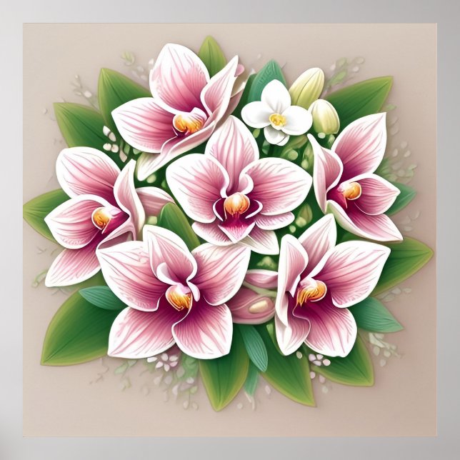 Rosa Orchideen Blühen Poster (Vorne)