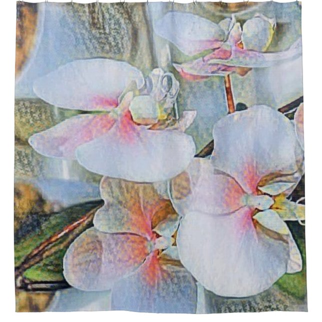 Rosa Orchideen Blume Aquarell Duschvorhang (Vorderseite)
