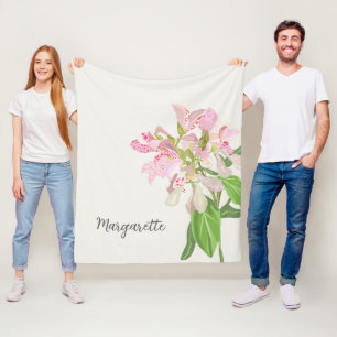 Rosa Orchideen-Blumendesign – Elegante botanische  Fleecedecke