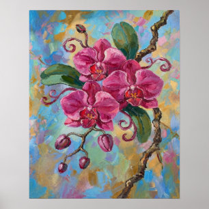 Rosa Orchideen-Blumenmalerei Poster