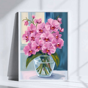 Rosa Orchideen-Blumenstrauß Aquarell Poster