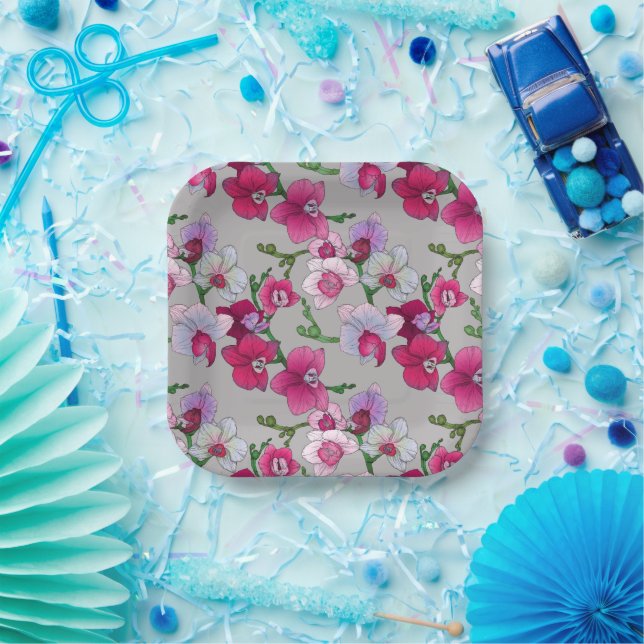 Rosa Orchideen im Blut Pappteller (Party)