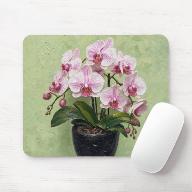 Rosa Orchideen-Impasto-Kunstwerk Mousepad (Mit Mouse)