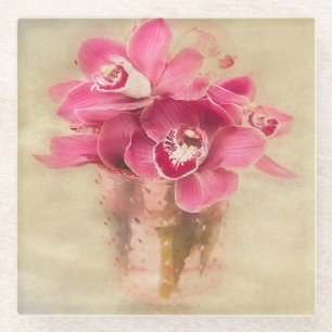 Rosa Orchideen in einer Vase Glasuntersetzer