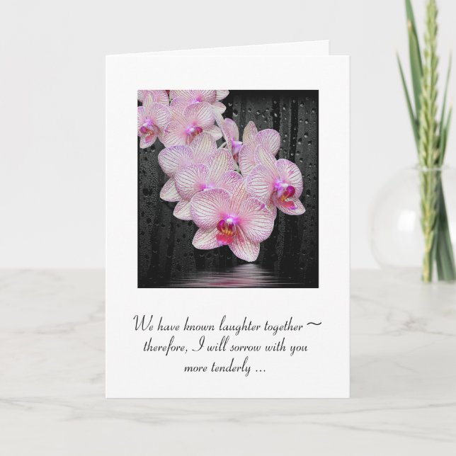 Rosa Orchideen mit Regentropfen zum Beileid Karte (Vorderseite)