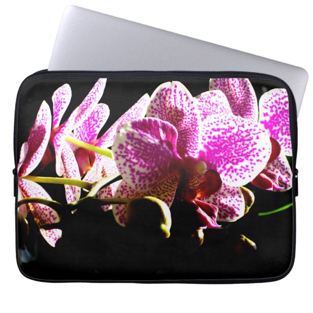 Rosa Orchideen Rosa tropische Blüten Laptopschutzhülle (Vorderseite)
