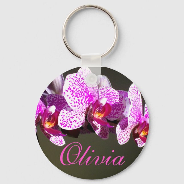 Rosa Orchideen Tropenkalligraphie Schlüsselanhänger (Vorderseite)