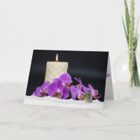 rosa Orchideen und Kerze mit Schmetterling Beileid