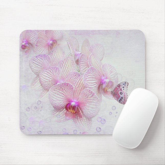 Rosa Orchideen und Schmetterling Mousepad (Mit Mouse)
