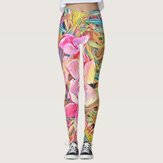 Rosa Orchideen- und tropischer Palmwedeldruck L Leggings