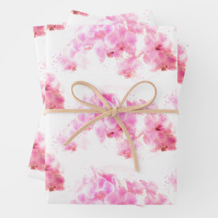 Rosa Orchideen-Wasserfarben-Blume Geschenkpapier Set