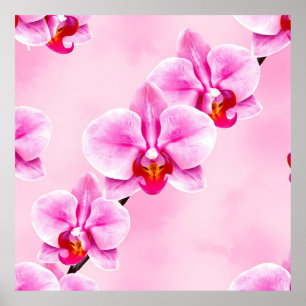 Rosa Orchideenmuster Tropische Blumen Soft Pastell Poster