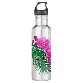 Rosa Orchids Grüne Palme Blätter Monogram St Edelstahlflasche