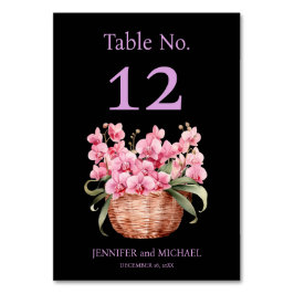Rosa Orchids Watercolor Black Wedding Tischnummer