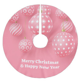 Rosa Ornamente frohe Weihnachten und glückliches n Polyester Weihnachtsbaumdecke