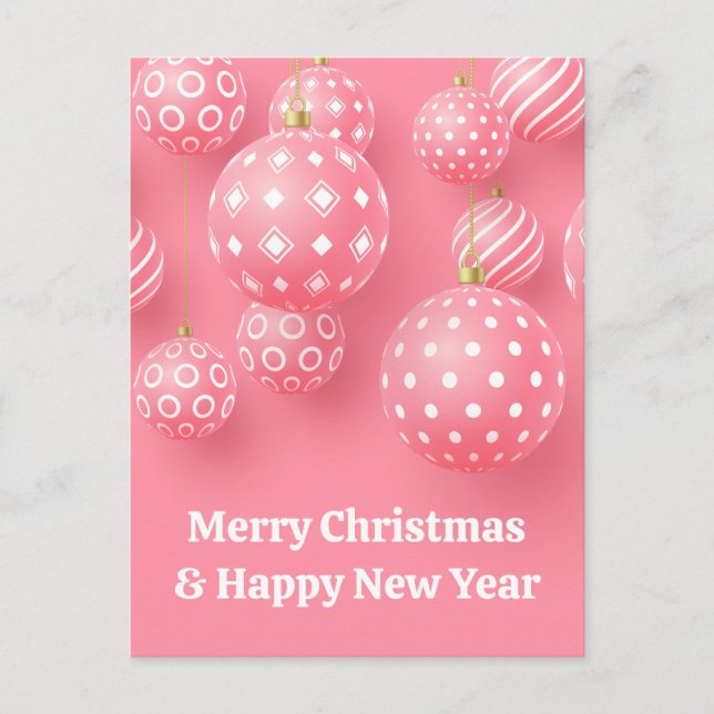 Rosa Ornamente frohe Weihnachten und glückliches n Postkarte (Vorderseite)