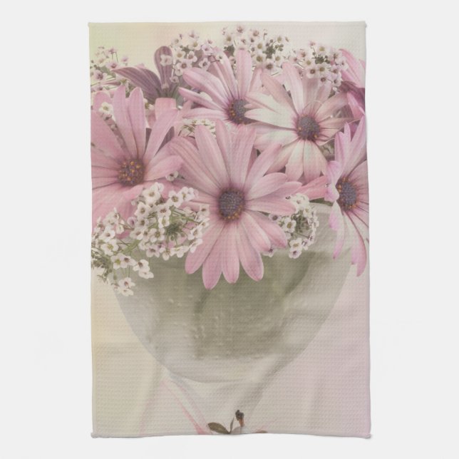 Rosa Osteospernum Geschirrtuch (Vertikal)