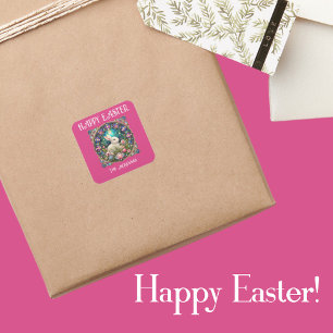 Rosa Osterfest Beleuchtung Jugendstil Quadratischer Aufkleber