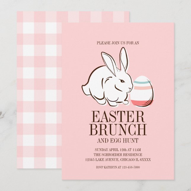 Rosa Ostergebäck und Ei Brunch & Eierjagd Einladun Einladung (Vorne/Hinten)