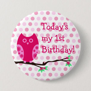 Rosa Owl 1. Geburtstag Button