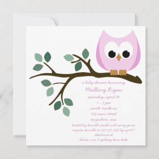 Rosa Owl Babydusche Einladung