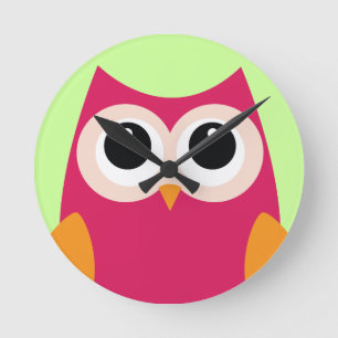 Rosa Owl Clock Runde Wanduhr