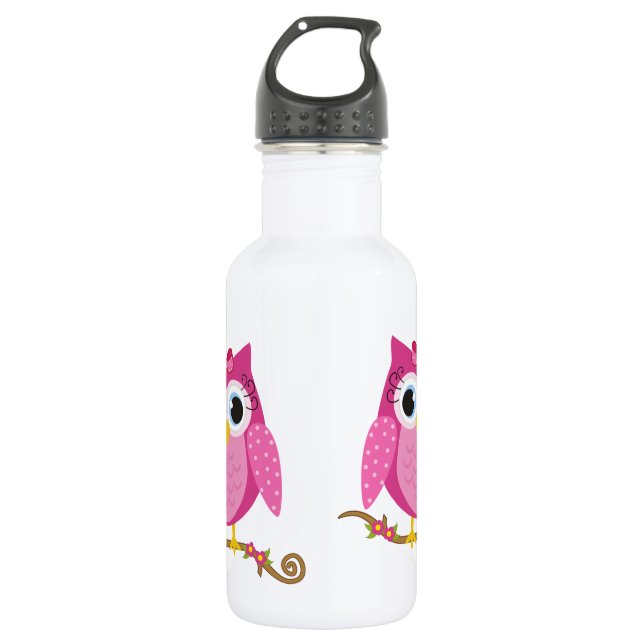 Rosa Owl Design Trinkflasche (Vorderseite)