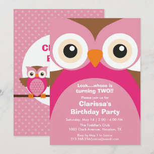 Rosa Owl Geburtstagsparty Einladung