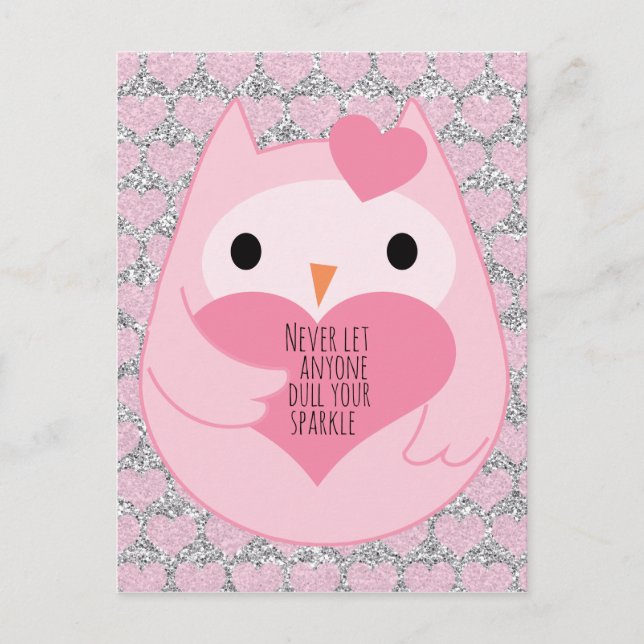 Rosa Owl mit Sparkquote Postkarte (Vorderseite)