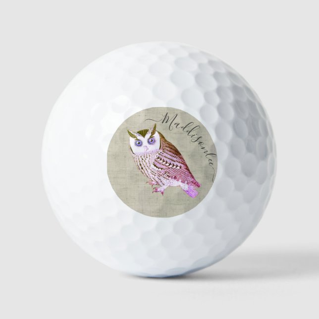 Rosa Owl Monogram Name Golfball (Vorderseite)