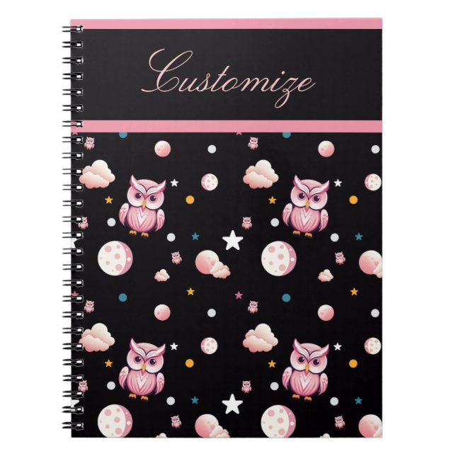 Rosa Owl Moonlight Muster Notizblock (Vorderseite)