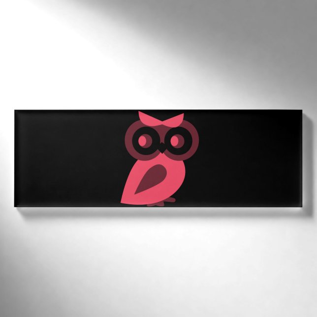 Rosa Owl Name Namenschild (Vorderseite)