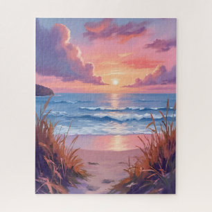 Rosa Ozean Sonnenuntergang Strand Aquarellmalerei