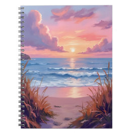 Rosa Ozean Sonnenuntergang Strand Aquarellmalerei Notizblock