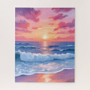 Rosa Ozeanwellen Sonnenuntergang Wasserfarbe