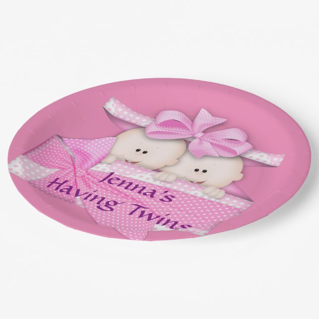 Rosa paart Baby-Duschen-Party-Papier-Teller Pappteller (Schrägansicht)