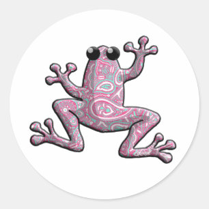 Rosa Paisley-Frosch Runder Aufkleber
