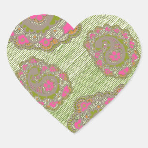 Rosa Paisley Herz-Aufkleber