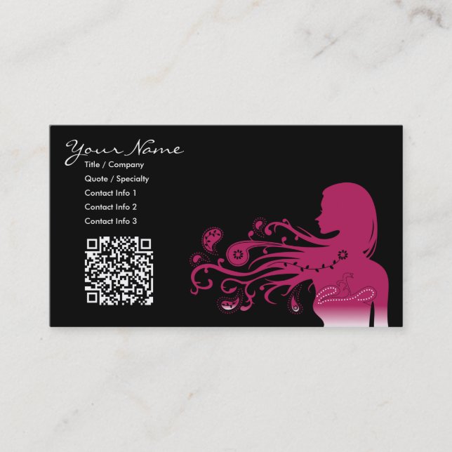 rosa Paisley:  qr Code Visitenkarte (Vorderseite)
