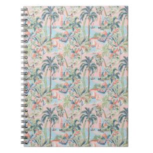 Rosa Palm-Toile-Notizbuch, tropischer Szene-Druck Notizblock