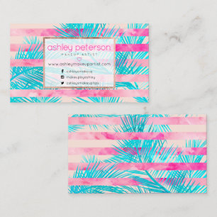 Rosa Palme-Aquarell stripes Maskenbildner Visitenkarte