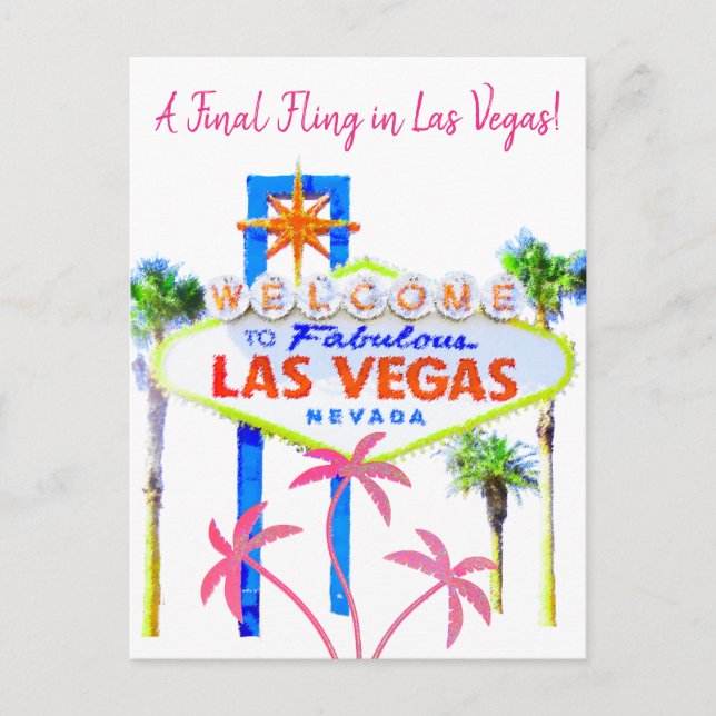 Rosa Palmen Las Vegass Bachelorette Ankündigungspostkarte (Vorderseite)